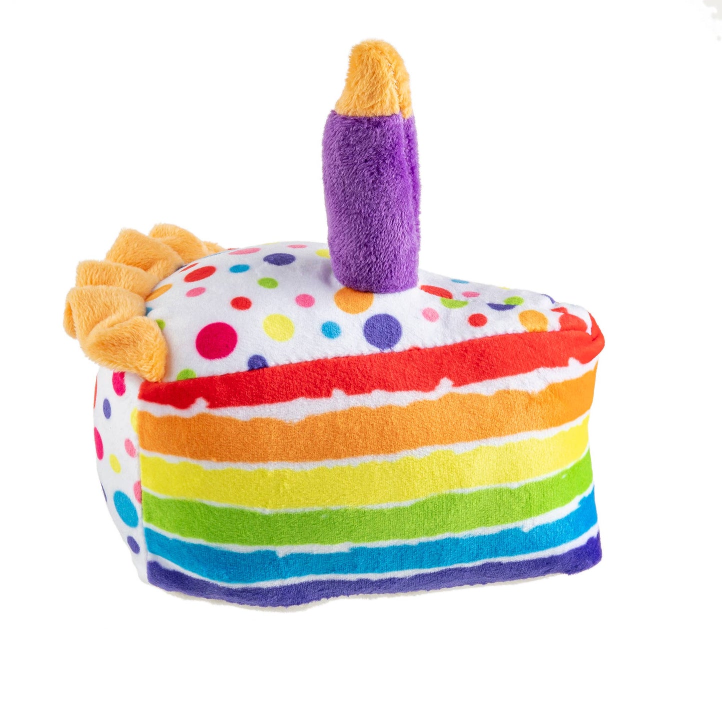 Birthday Cake Slice Hundespielzeug – rechte Seitenansicht mit bunten Streuseln