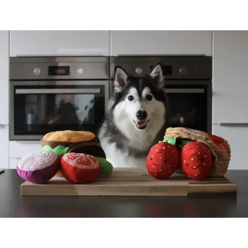 Gurken-Mini-Spielzeug aus dem 3-in-1 Jumbo Burger von Pawstory, mit Quietschfunktion