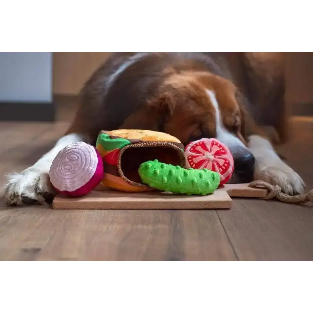 3-in-1 Jumbo Burger Hundespielzeug von Pawstory, Leckerlis im Inneren verstecken, interaktives Spiel