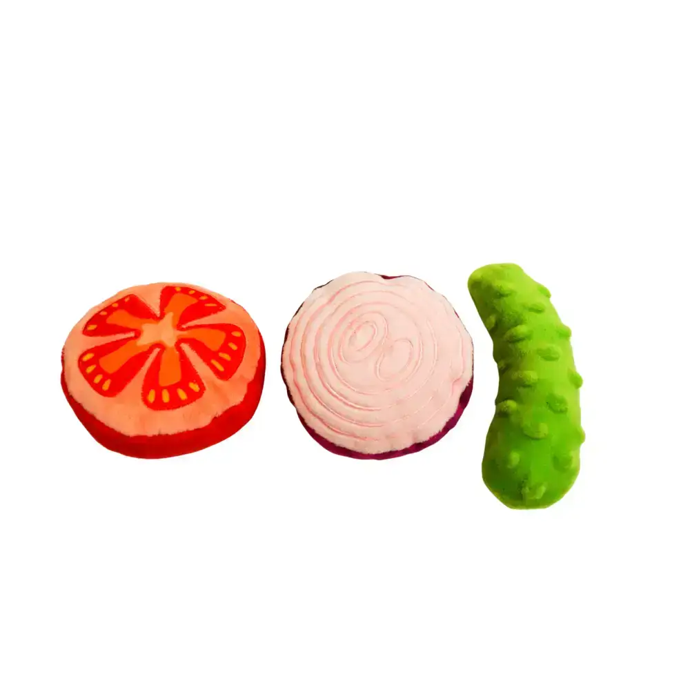 3-in-1 Jumbo Burger Hundespielzeug von Pawstory, Seitenansicht, ideal für Leckerli-Verstecken