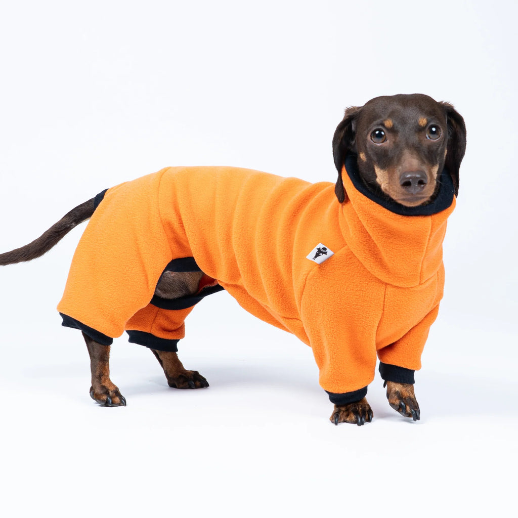 Fleece Overall für Dackel | Orange - Hundepullover