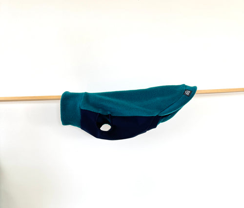 Teckel fleece trui met waterdichte buikinzet | Turquoise - Hondentrui
