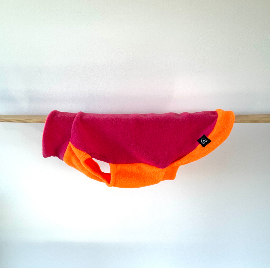 Dackel Fleecepullover | Zweifarbig Orange-Pink - Hundepullover