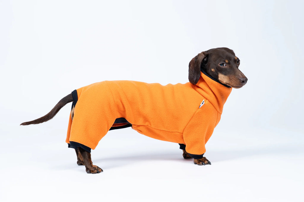 Fleece Overall für Dackel | Orange - Hundepullover