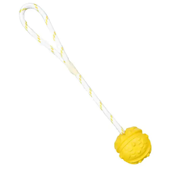 Ball am Seil aus Naturgummi in gelb, ideal für Hunde