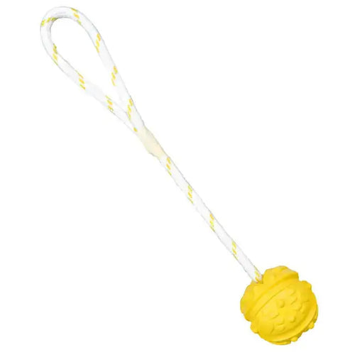 Ball am Seil aus Naturgummi in gelb, ideal für Hunde