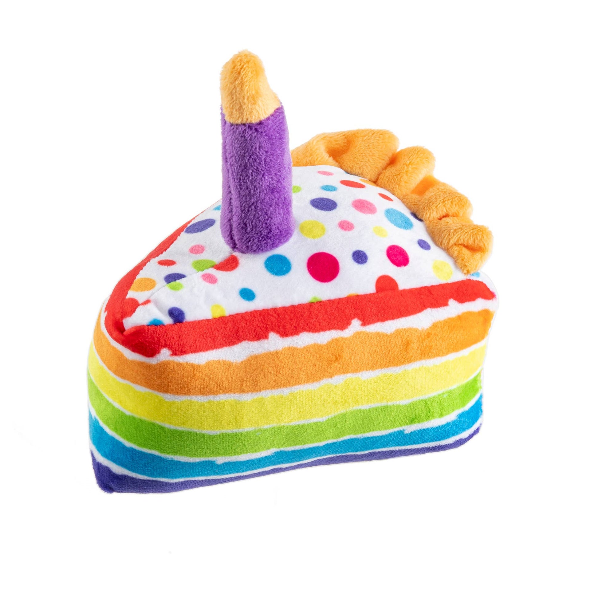 Birthday Cake Slice Hundespielzeug – linke Seitenansicht mit Sahnehäubchen