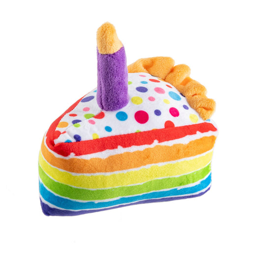 Birthday Cake Slice Hundespielzeug – linke Seitenansicht mit Sahnehäubchen