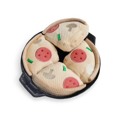 Interaktives Hundespielzeug DEEP DISH PIZZA mit quietschenden Pizzastücken und Schnüffeltaschen