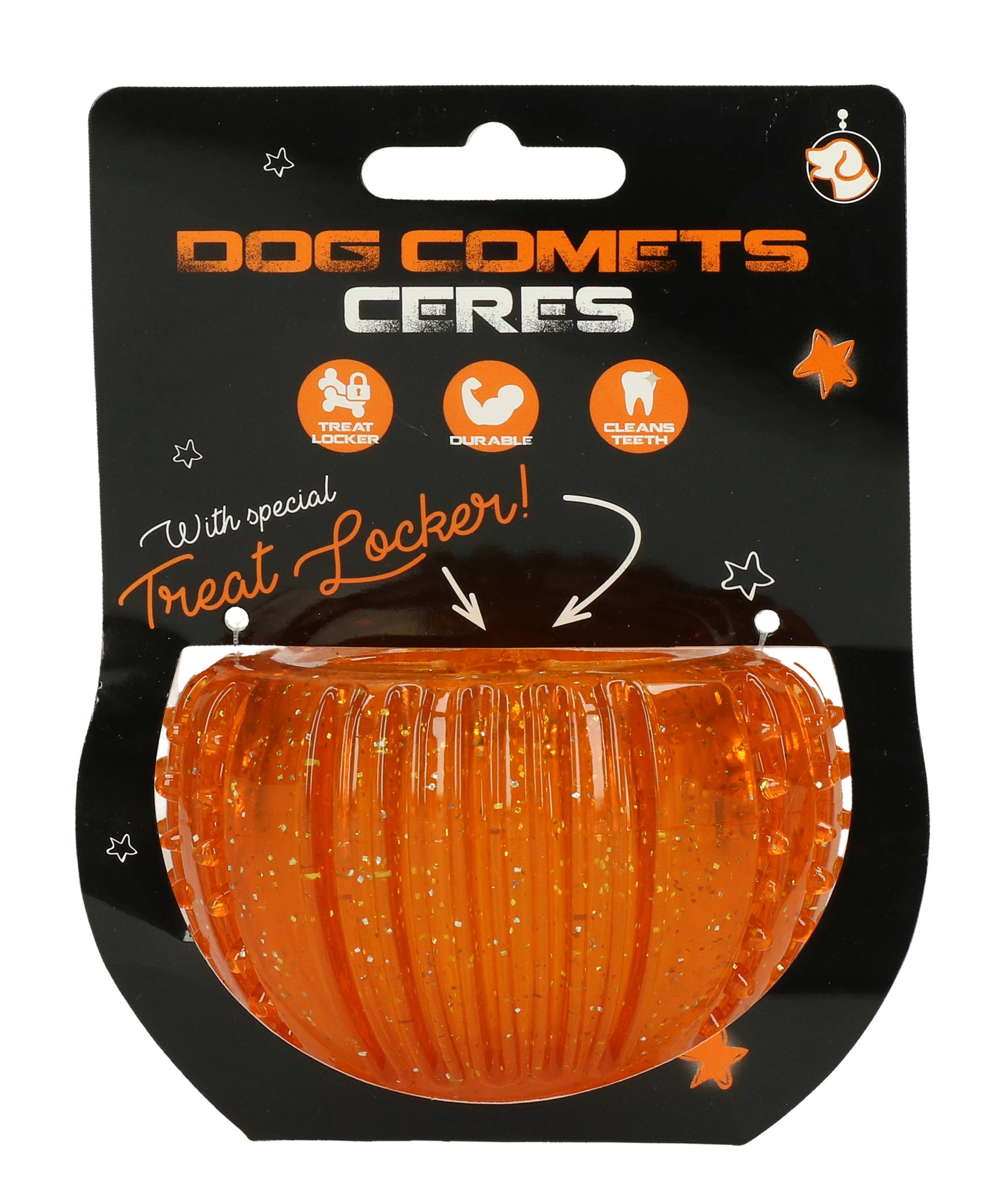 Dog Comets Ceres Snackball in Orange – Hundespielzeug mit Zahnpflege & Leckerli-Versteck