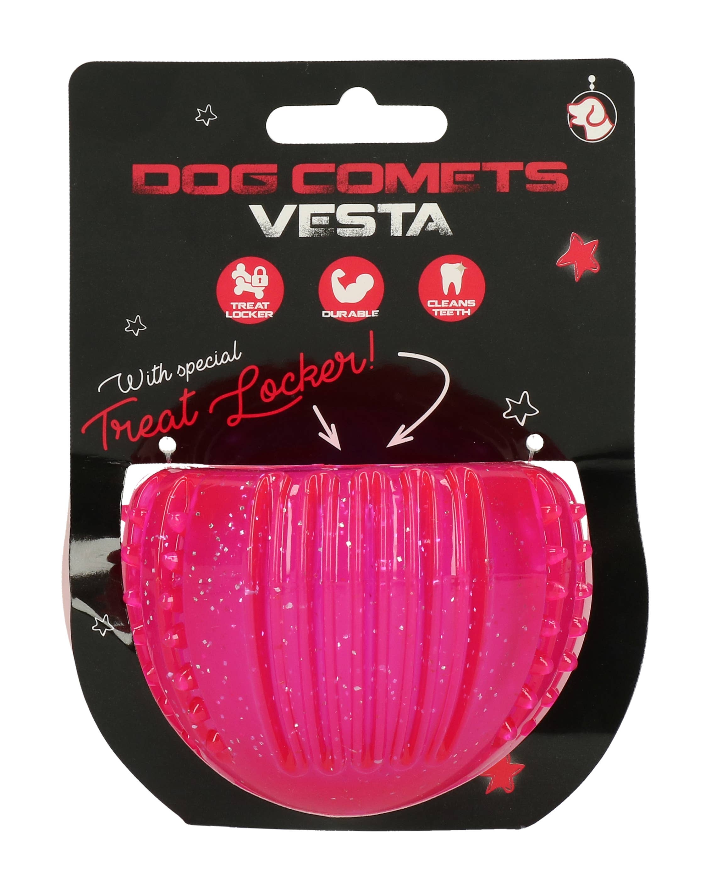 Dog Comets Vesta Snackball in Rosa für Hunde – mit Leckerli-Fach & Zahnpflege-Oberfläche