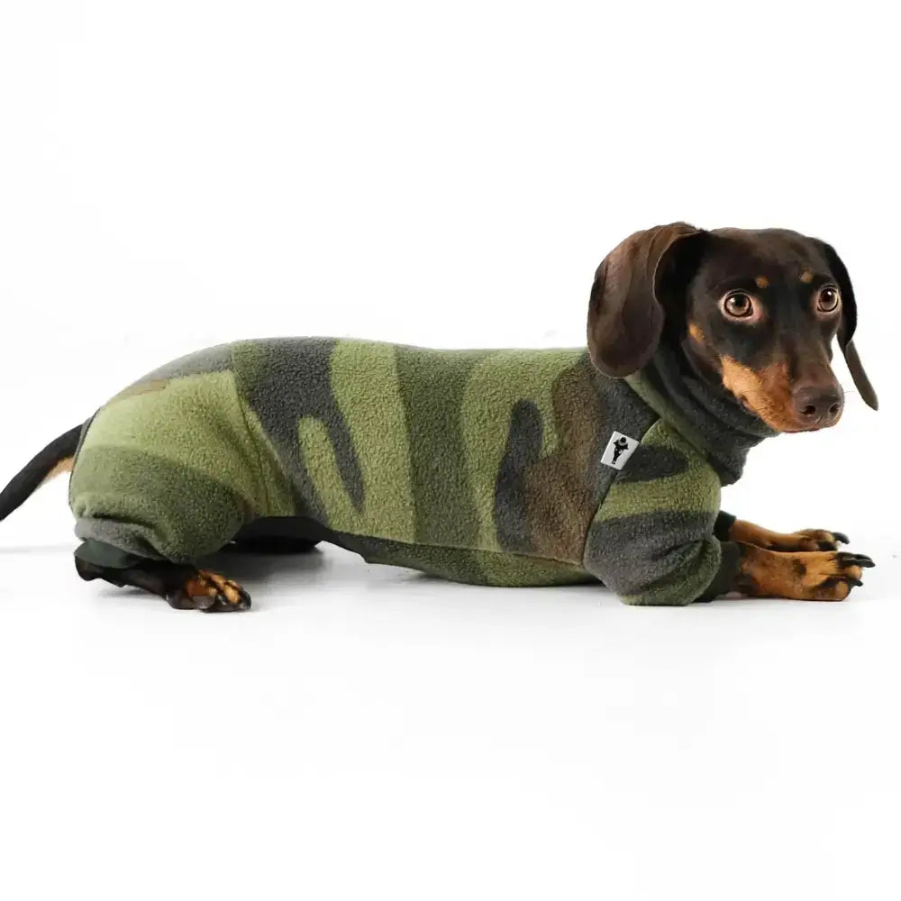 Fleece Overall für Dackel Camouflage - Hundepullover