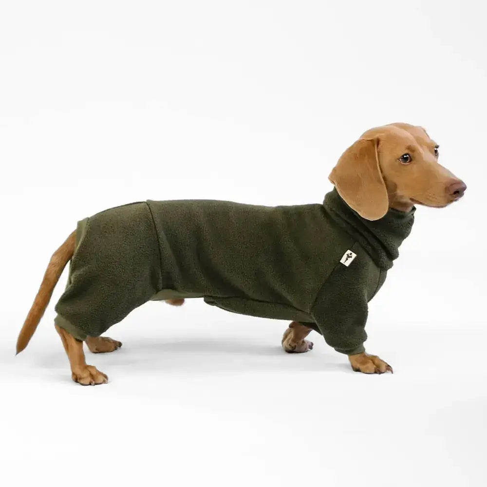 Fleece Overall für Dackel Dark Olive - Hundepullover