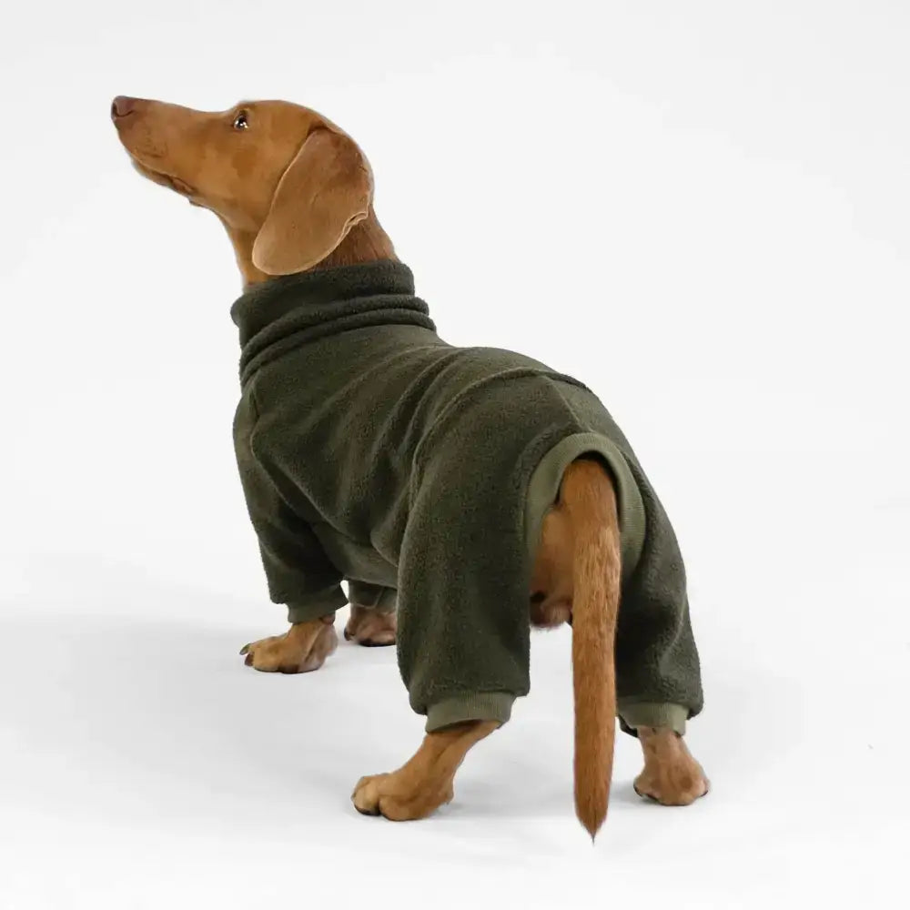 Fleece Overall für Dackel Dark Olive - Hundepullover