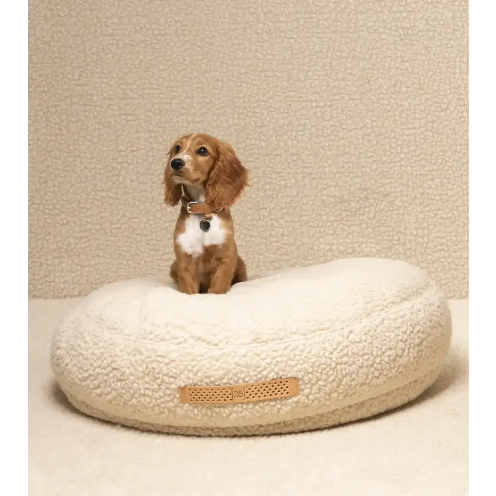 Fulvio Hundebett von 2.8 Duepuntootto – rundes Hundekissen aus Bouclé-Wolle in Cream, luxuriös & gemütlich für deinen Vierbeiner.