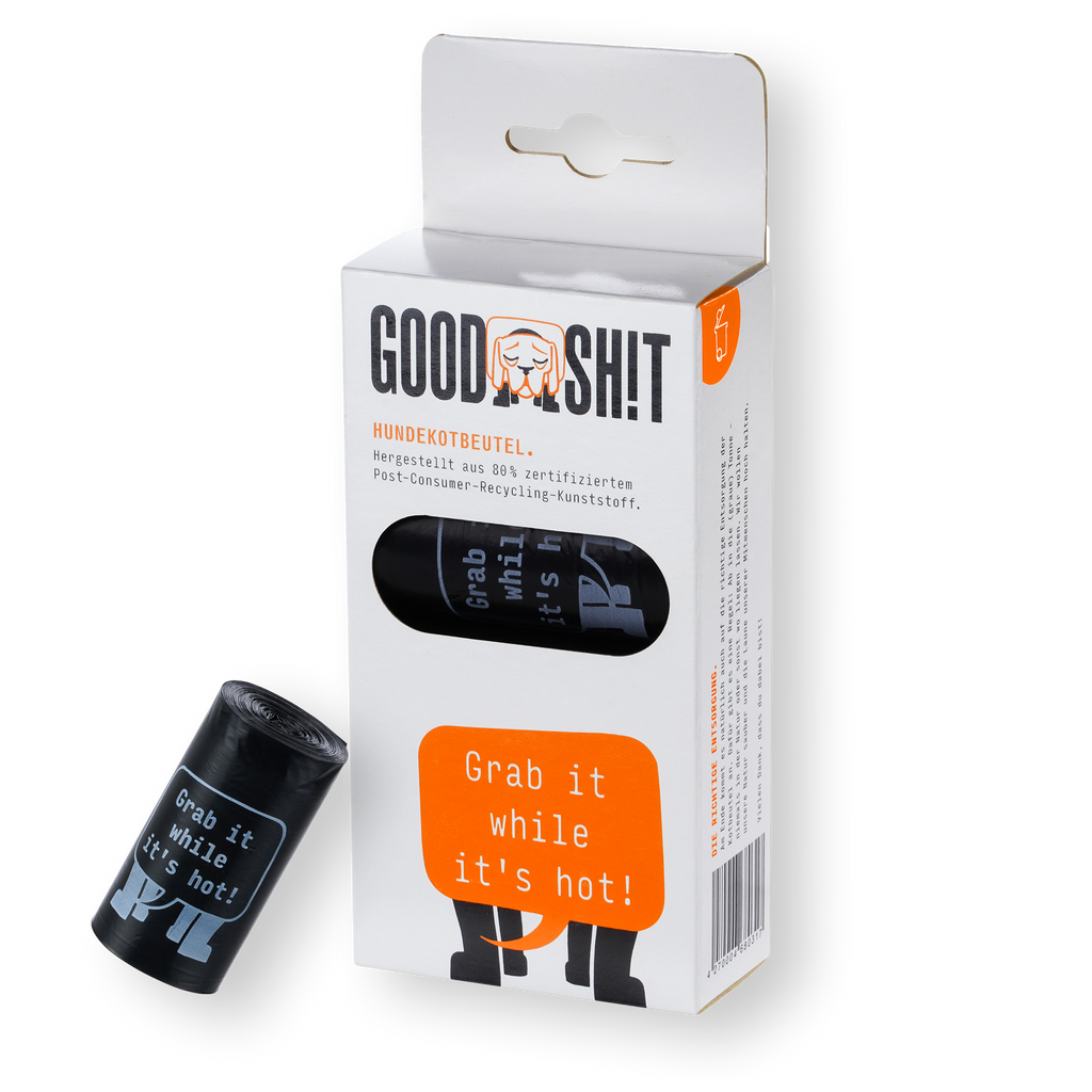 GOODSH!T 4er-Box – nachhaltige Hundekotbeutel im Set mit Recyclinganteil und ohne Rollenkern