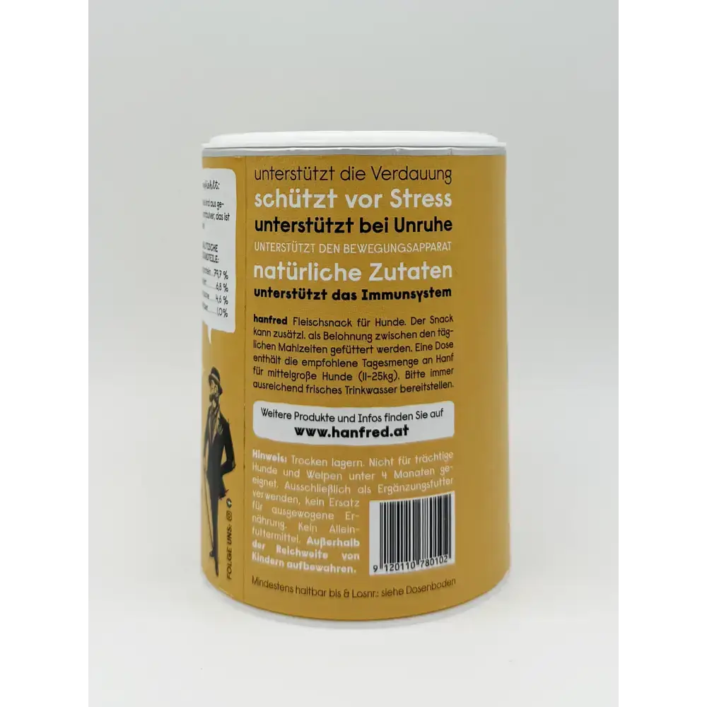 Detailansicht der Hanf Stangerl Huhn von Hanfred – getreidefreie, natürliche Hundesnacks mit hohem Fleischanteil und wertvollem Hanf zur Unterstützung von Entspannung und Vitalität.