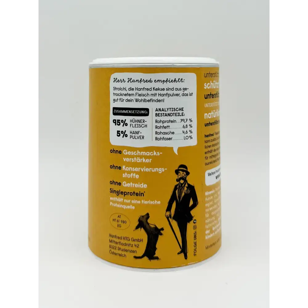 Hanf Stangerl Huhn – gesunde Hundesnacks aus Hühnerfleisch und Hanfpulver, ideal als Belohnung oder für zwischendurch.