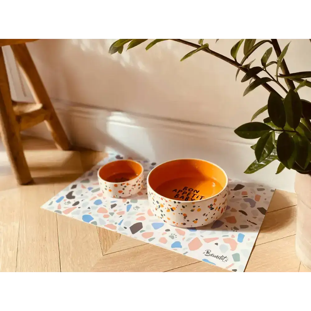 Detailaufnahme des Bandit-Keramiknapfs – modernes Design mit versteckter Überraschung am Napfboden.