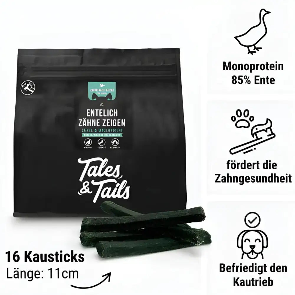 Zahnpflege für Hunde – Kausticks mit Monoprotein Ente für frischen Atem