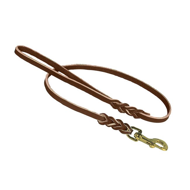 Braune Lederleine mit Messinghaken und Handschlaufe 11mm– Produktansicht