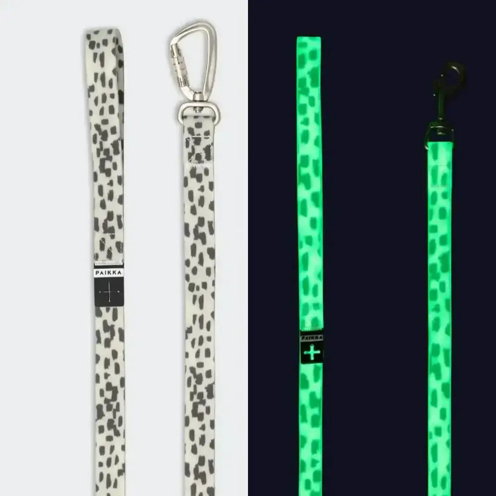 Wetterfeste Hundeleine PAIKKA Glow 2.0 – Fluoreszierendes Material für maximale Sichtbarkeit.