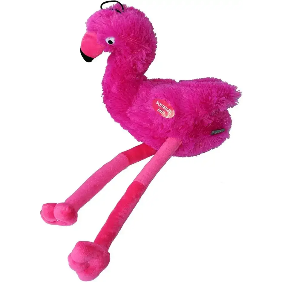 Mommy Flamingo Hundespielzeug – weiches Plüschtier mit Knister- und Quietschfunktion für interaktiven Spielspaß.