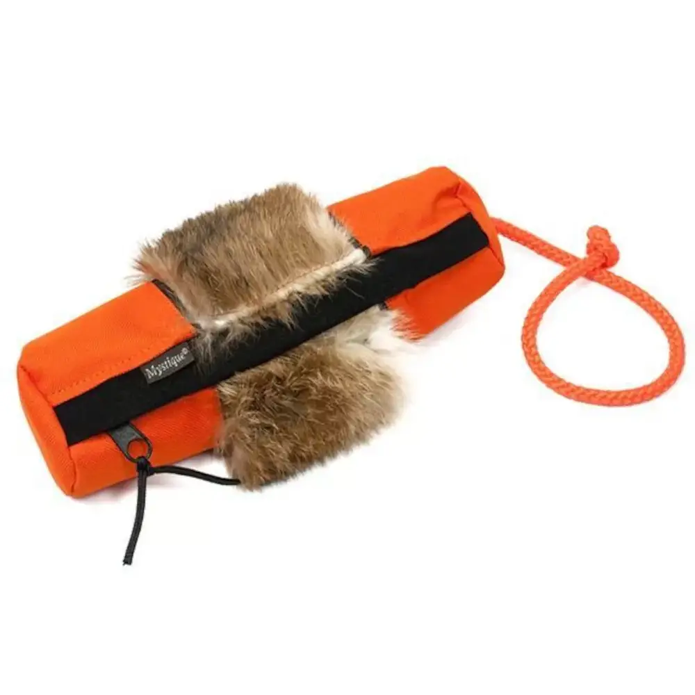 Mystique Snack Dummy in Large, orange mit echtem Kaninchenfell und abnehmbarer Wurfkordel