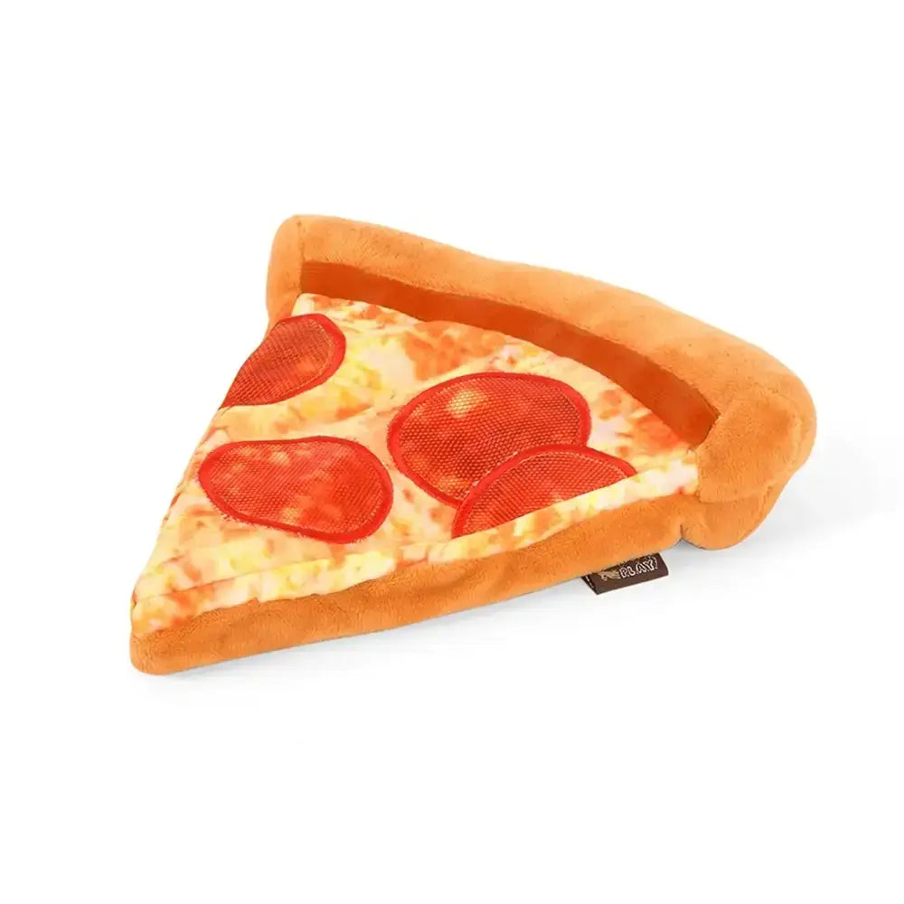 P.L.A.Y Puppy-Roni Pizza Hundespielzeug – interaktives Plüschspielzeug mit Quietsch- und Knistereffekt für extra Spielspaß.