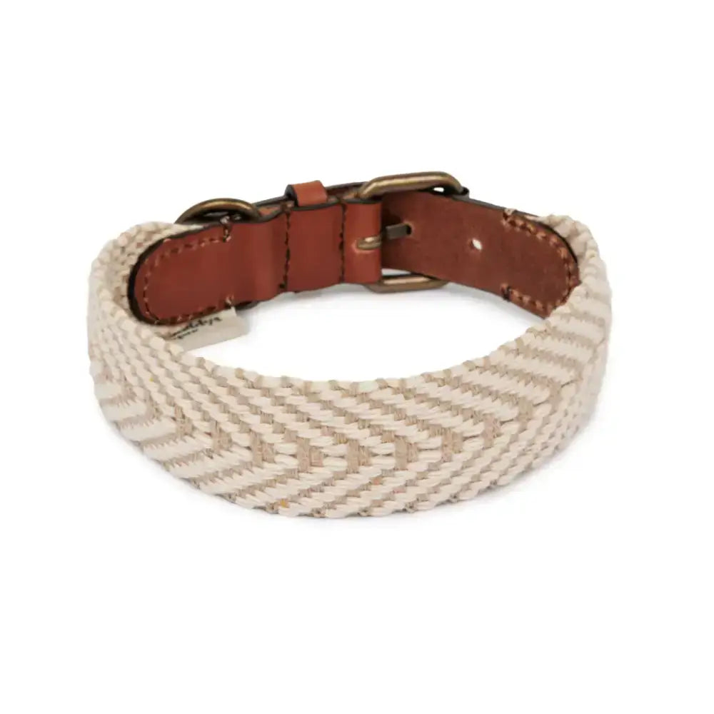  Detailansicht des PORTIXOL SAND Halsbands – widerstandsfähiges Canvas, weiches Leder und robuste Messingbeschläge für lange Haltbarkeit.