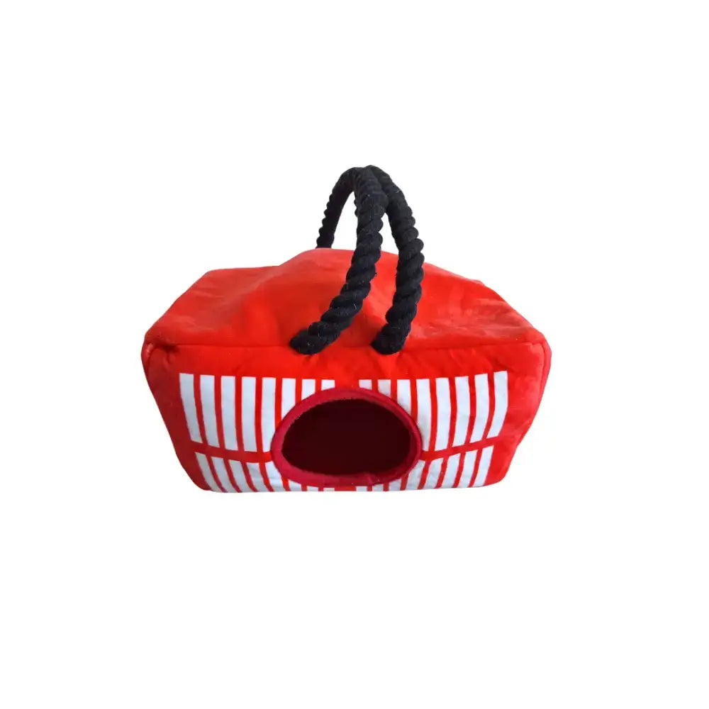 Einkaufskorb-Hundespielzeug mit verstecktem Quietscher für extra Spielspaß.