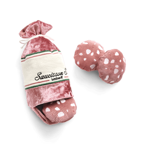 SAUCISSON SEC hondenspeeltje van Lambwolf Collective – knisperende baguette met verborgen piepende wormen