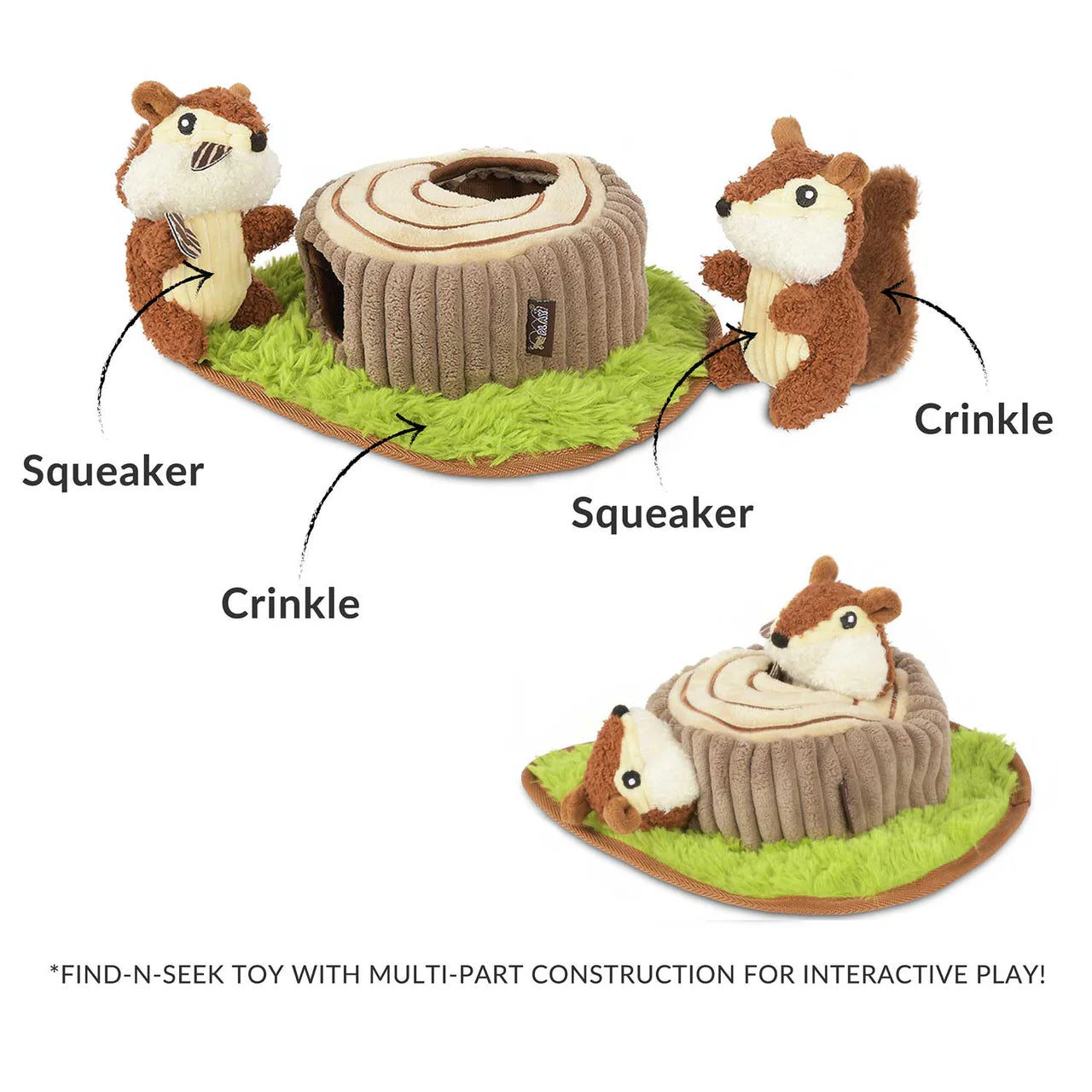 Detailaufnahme von Chippy & Cheeks – Spielzeug mit Squeaker & Knisterelement