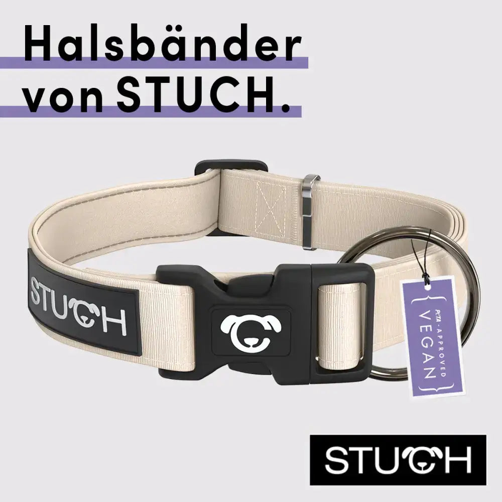 STUCH Hundehalsband in Beige – wasserabweisendes, langlebiges Material mit stufenloser Größenverstellung für optimalen Tragekomfort und Flexibilität.