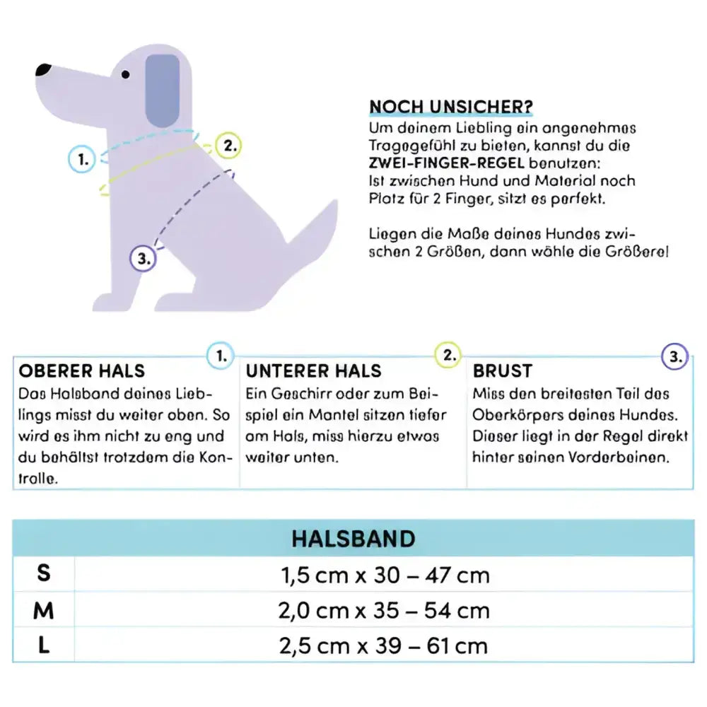 Größentabelle des STUCH Hundehalsbands in Dunkelblau – verschiedene Größen für eine perfekte Passform und optimalen Tragekomfort.