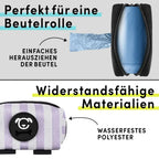 Detailweergave van de STUCH hondenpoepzakjesdispenser in beige gestreept – hoogwaardig, slijtvast materiaal met gemakkelijk toegankelijke opening voor het snel verwijderen van de zakjes.