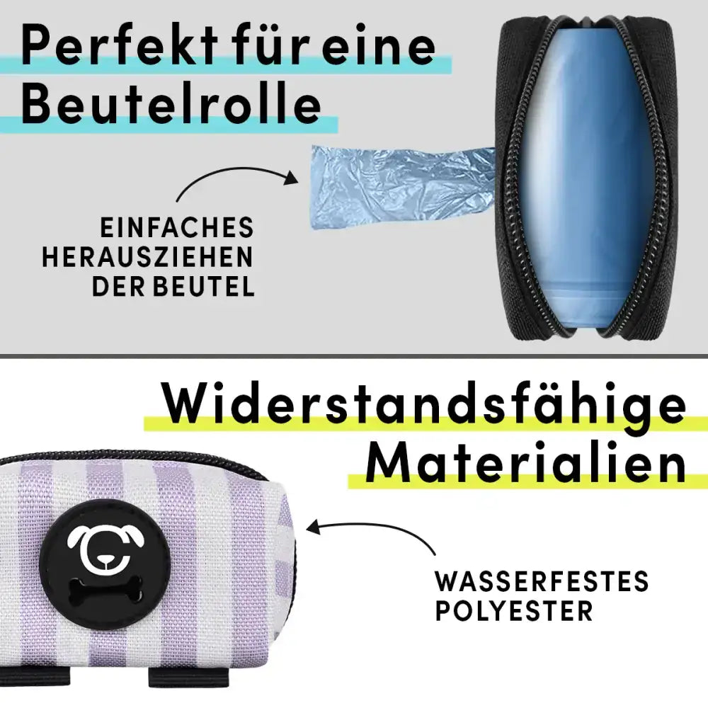 Detailansicht des STUCH Hundekotbeutelspenders – hochwertiges, strapazierfähiges Material mit leicht zugänglicher Öffnung für schnelle Handhabung.