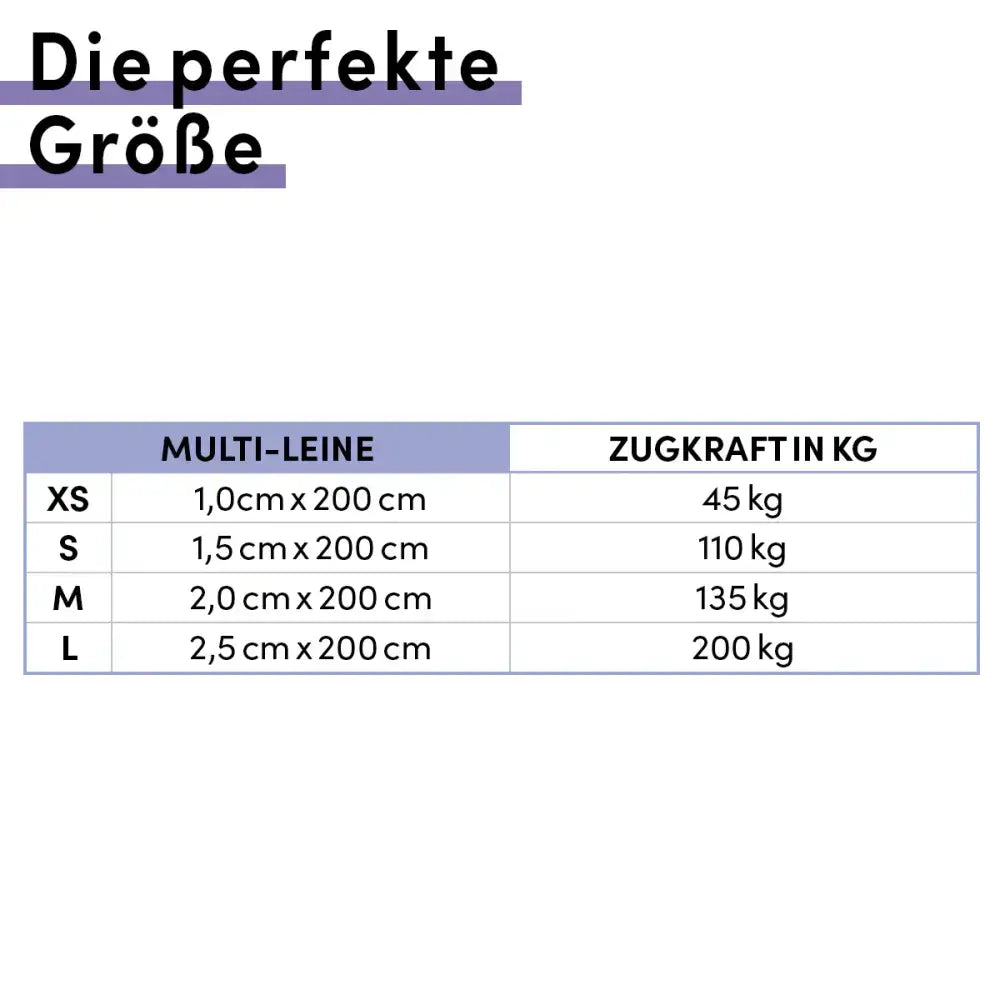 Größentabelle der STUCH Multifunktions Hundeleine in Beige – verschiedene Längenoptionen für flexible Nutzung bei Spaziergängen und Training.