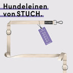Detailweergave van de STUCH multifunctionele hondenriem in beige – duurzaam nylonweefsel met gewatteerde achterkant voor maximaal draagcomfort.