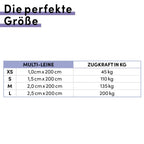 Maattabel van de STUCH Premium hondenriem in grijs – verschillende lengteopties voor optimale aanpassing en veelzijdig gebruik.