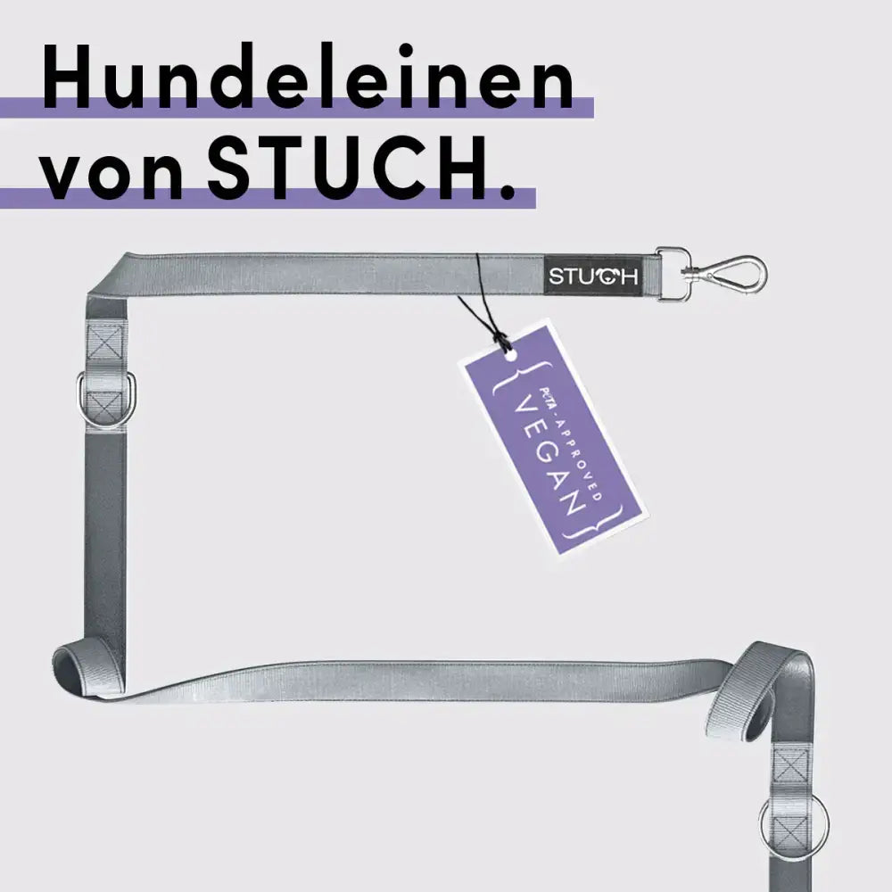 Hochwertige STUCH Premium Hundeleine in Grau – langlebiges Nylongewebe mit gepolsterter Rückseite für maximalen Tragekomfort.