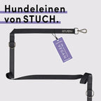 Detailweergave van de STUCH Premium hondenriem in zwart – hoogwaardig nylonweefsel met gewatteerde achterkant voor maximaal comfort.