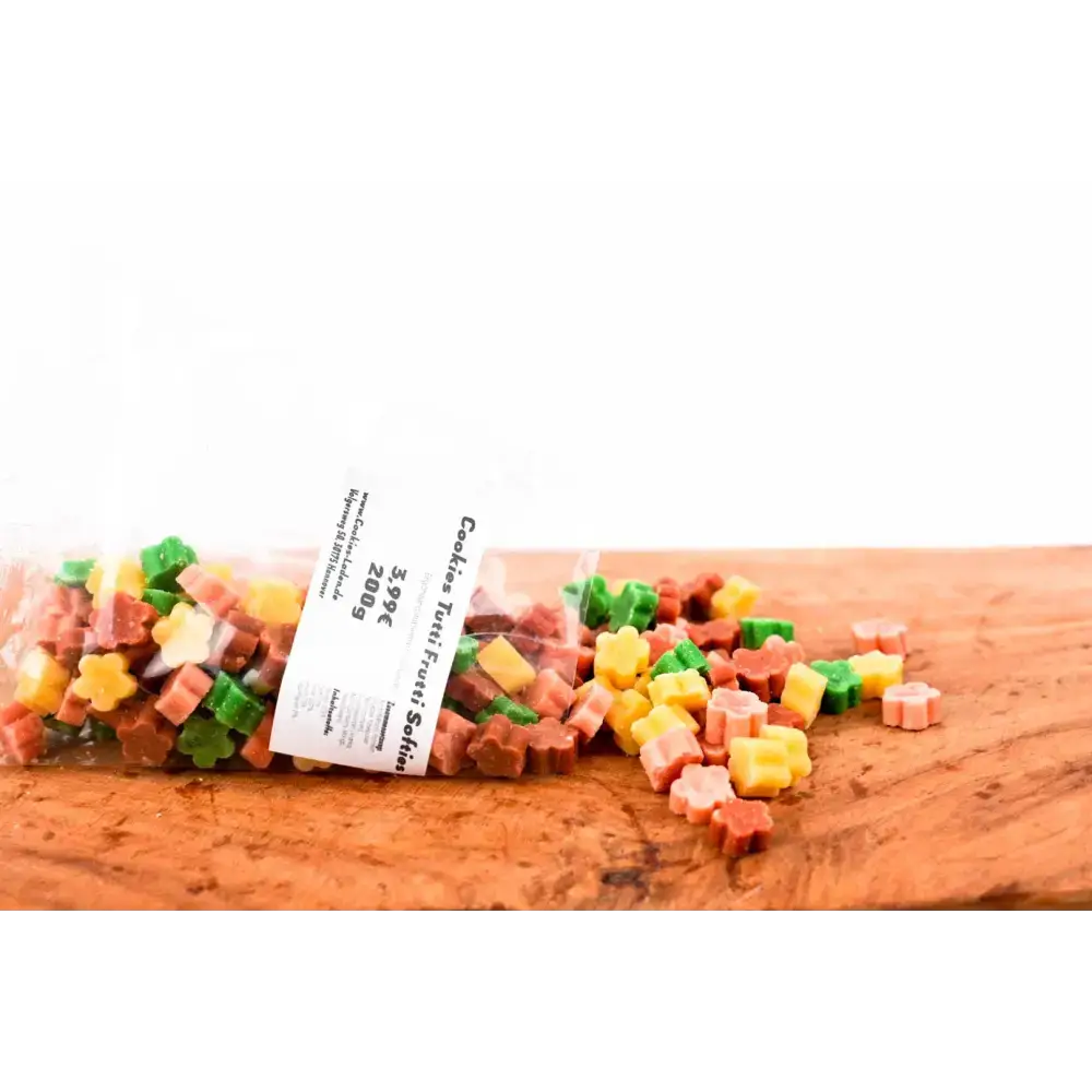 Tutti Frutti Softies von Cookies Laden – weiche, gluten- & getreidefreie Hundeleckerlis, ideal für Welpen, Training & empfindliche Hunde.